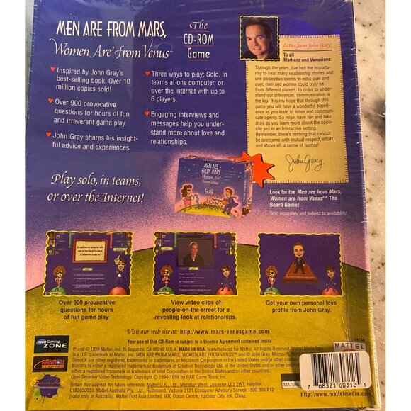 Vintage 1999 Sealed New Men are from Mars Women are from Venus CD Game WIndows - Picture 2 of 2